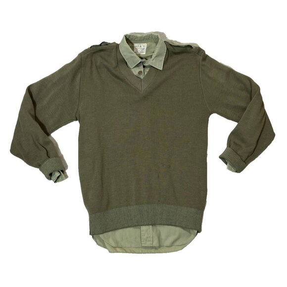 British Army Jumper Jeep Sweater Mens M Olive Green Wool Military Knit 1970s